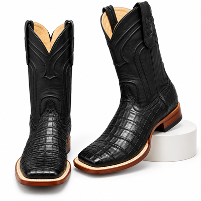 Men's Los Altos Caiman Belly Square Toe Boots with Zipper - Black 82Z8205