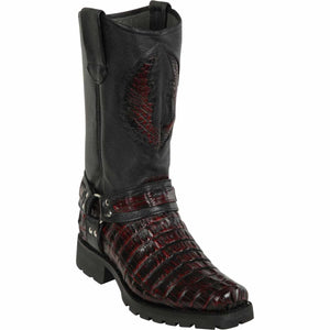 Men's Los Altos Caiman Tail Skin Biker Boots - Black Cherry 55T0118 - Los Altos Boots