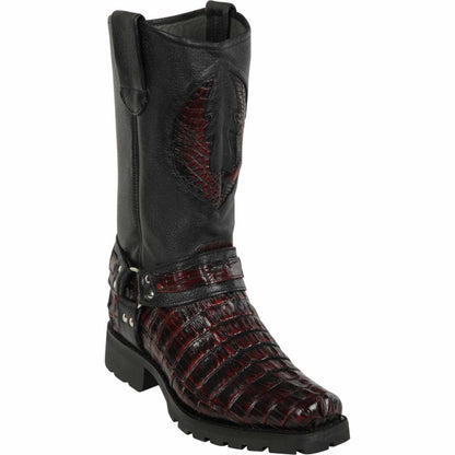 Men's Los Altos Caiman Tail Skin Biker Boots - Black Cherry 55T0118 - Los Altos Boots