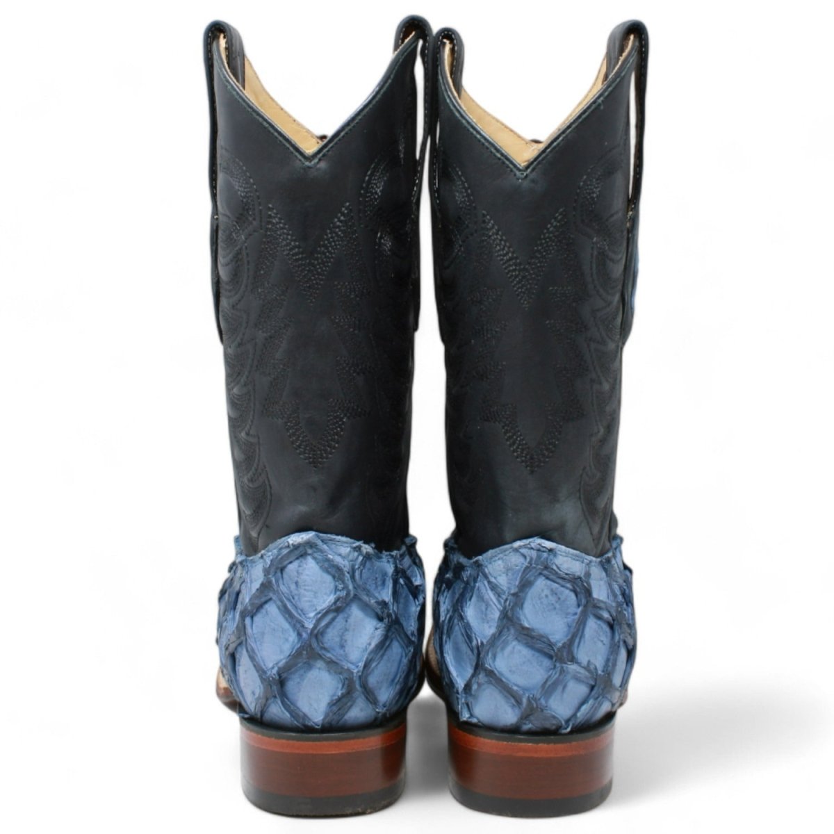 Men's Los Altos Genuine Monster Fish Leather Square Toe Boots - Blue