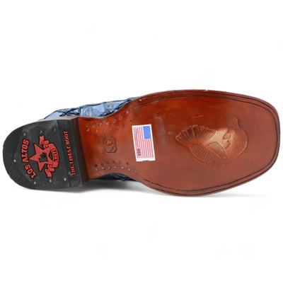 Men's Los Altos Genuine Monster Fish Leather Square Toe Boots - Blue 7 LAB-8221014-060  - from alligatorwarehouse.com