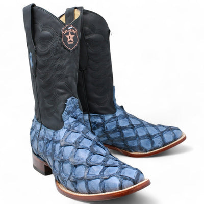 Men's Los Altos Genuine Monster Fish Leather Square Toe Boots - Blue 2 LAB-8221014-060  - from alligatorwarehouse.com