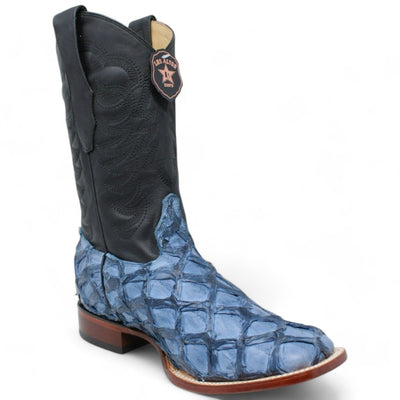 Men's Los Altos Genuine Monster Fish Leather Square Toe Boots - Blue 1 LAB-8221014-060  - from alligatorwarehouse.com