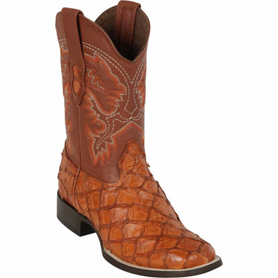 Men's Los Altos Monster Fish Skin Wide Square Toe Boots - Cognac 4822R1003 1 LAB-4822R1003-060  - from alligatorwarehouse.com