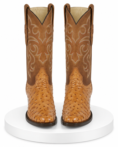 Men's Los Altos Original Full Quill Ostrich Boots Round Toe - Amber 650354