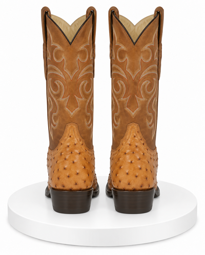 Men's Los Altos Original Full Quill Ostrich Boots Round Toe - Amber 650354