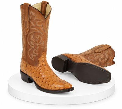 Men's Los Altos Original Full Quill Ostrich Boots Round Toe - Amber 650354