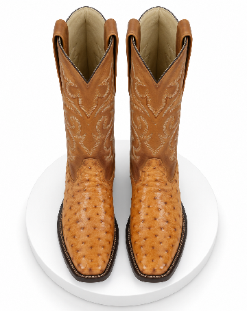Men's Los Altos Original Full Quill Ostrich Boots Round Toe - Amber 650354
