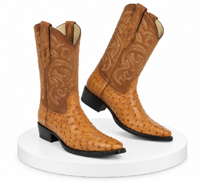 Men's Los Altos Original Full Quill Ostrich Boots Round Toe - Amber 650354