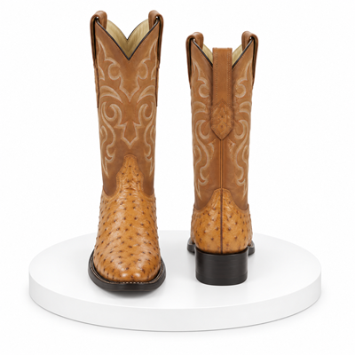 Men's Los Altos Original Full Quill Ostrich Boots Round Toe - Amber 650354