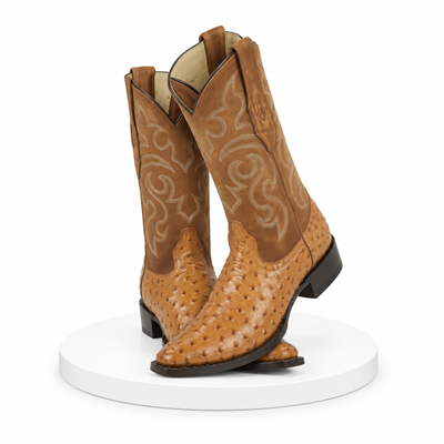 Men's Los Altos Original Full Quill Ostrich Boots Round Toe - Amber 650354