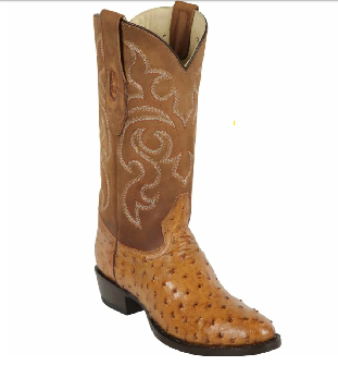 Men's Los Altos Original Full Quill Ostrich Boots Round Toe - Amber 650354
