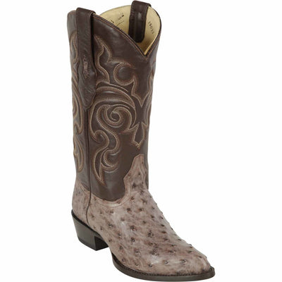Men's Los Altos Original Full Quill Ostrich Boots Round Toe - Rustic Brown 650385 1 LAB-650385-060  - from alligatorwarehouse.com