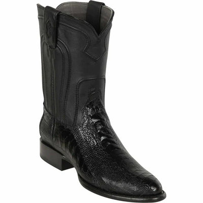 Men's Los Altos Original Ostrich Leg Boots Roper Toe - Black 1   - from alligatorwarehouse.com