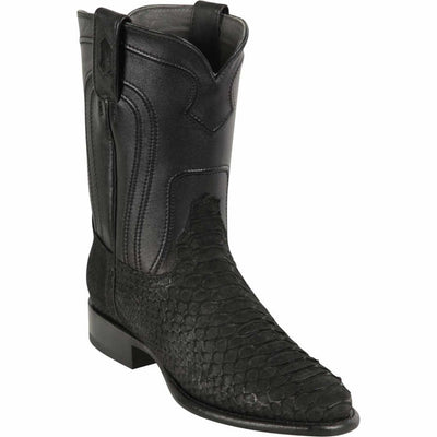 Men's Los Altos Original Python Boots Roper Toe - Black Suede 1   - from alligatorwarehouse.com