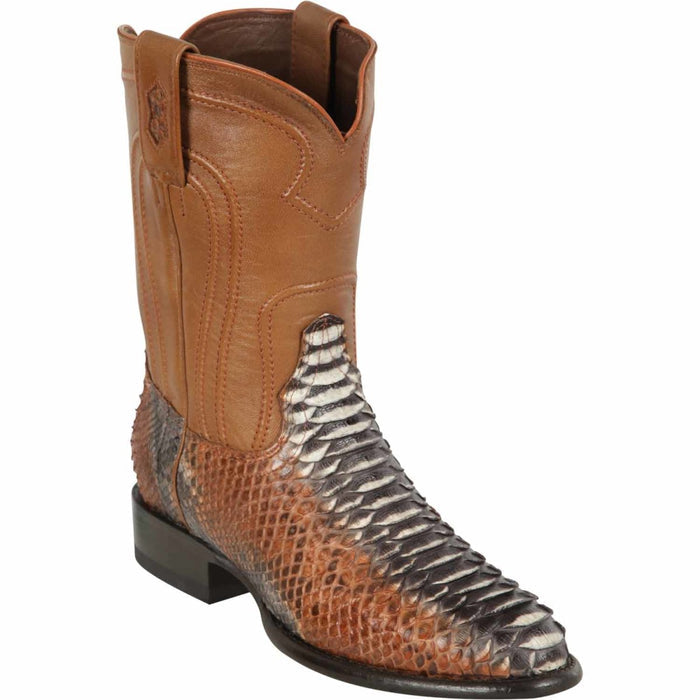 Men's Los Altos Original Python Boots Roper Toe - Rustic Cognac 1   - from alligatorwarehouse.com