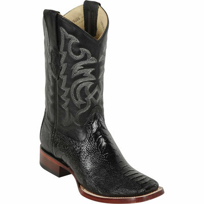 Men's Los Altos Ostrich Leg Skin Wide Square Toe Boots - Black 1   - from alligatorwarehouse.com