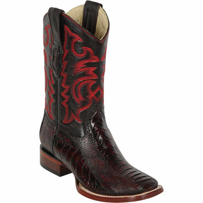 Men's Los Altos Ostrich Leg Skin Wide Square Toe Boots - Black Cherry 1   - from alligatorwarehouse.com