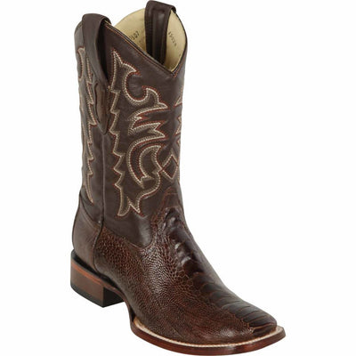 Men's Los Altos Ostrich Leg Skin Wide Square Toe Boots - Brown 1   - from alligatorwarehouse.com