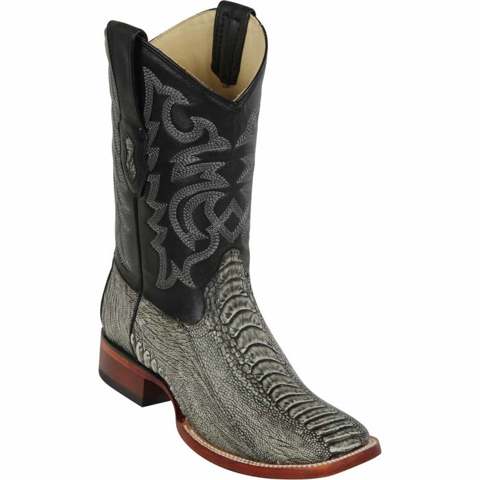 Men's Los Altos Ostrich Leg Skin Wide Square Toe Boots - Rustic Black