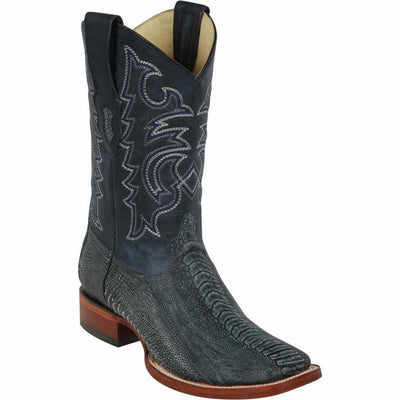 Men's Los Altos Ostrich Leg Skin Wide Square Toe Boots - Rustic Blue 1   - from alligatorwarehouse.com