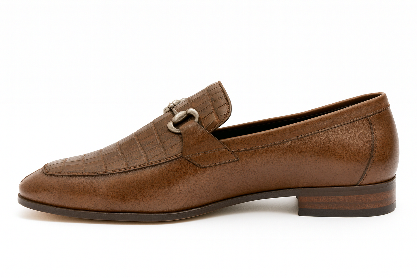 Men’s Regal Brown Slip-On Shoes – Genuine Crocodile & Calfskin Leather