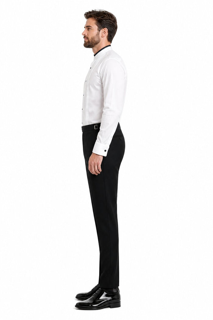 Mens Cotton Pleat Front Mandarin Shirt in White