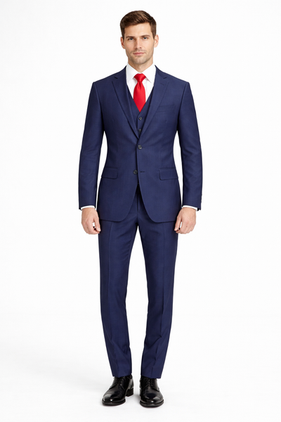 Mens Mantoni Solid Navy Suit – Classic 2 Piece Navy Blue Suit for Wedding, Business & Formal Wear