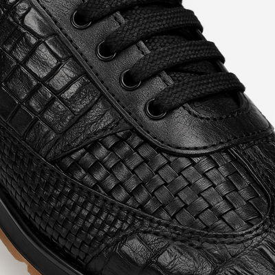 Marco Di Milano Roma Men's Shoes Black Genuine Caiman Crocodile / Woven Leather Fashion Sneakers 6 ROMA_CAIMAN FUSCUS_BLACK_8  - from alligatorwarehouse.com