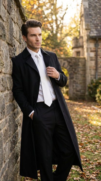 Men's Maxi  Black Full Length Zoot Suit – Vintage Gangster Style Long Coat Formal Suit