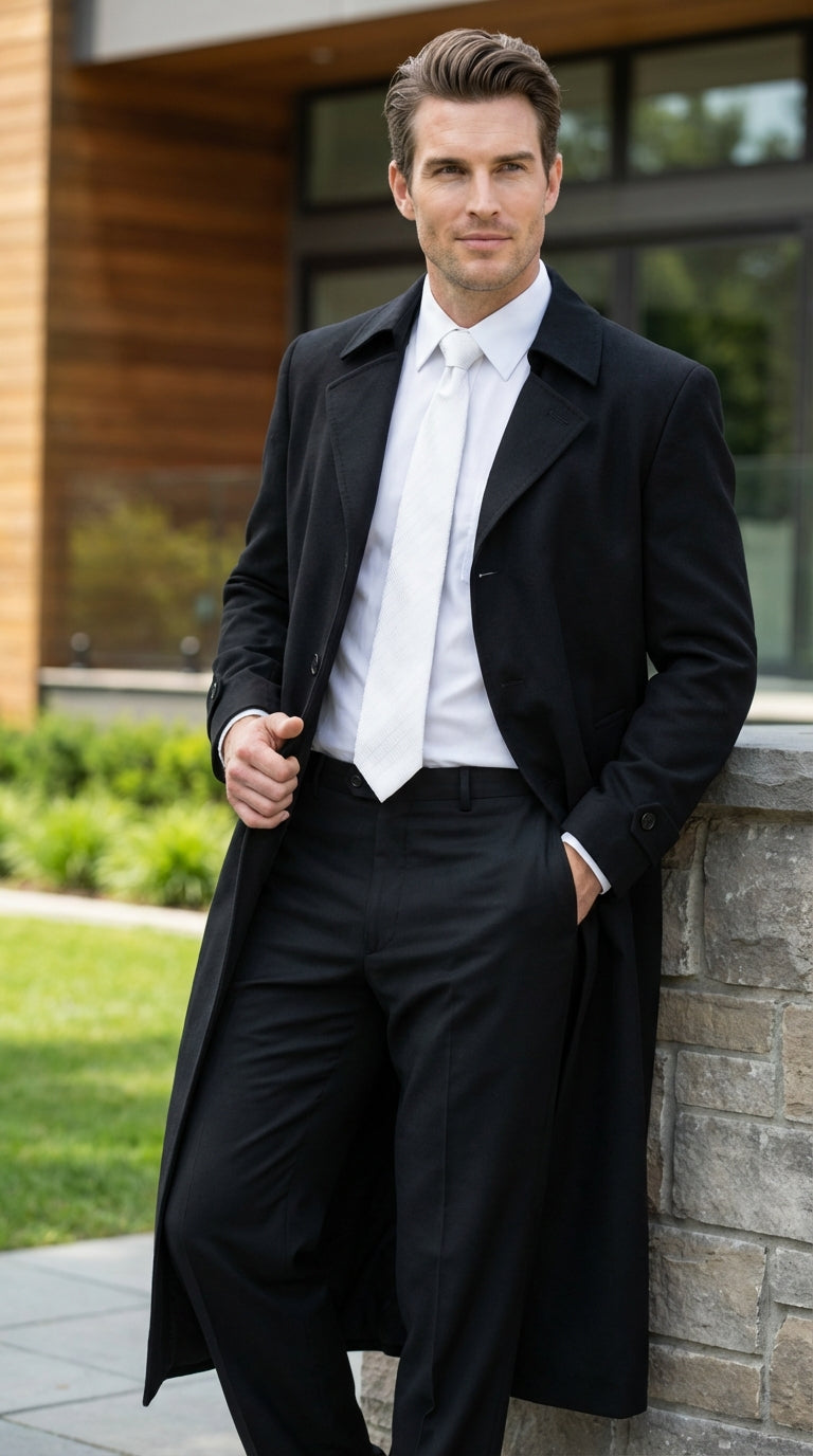 Men's Maxi  Black Full Length Zoot Suit – Vintage Gangster Style Long Coat Formal Suit