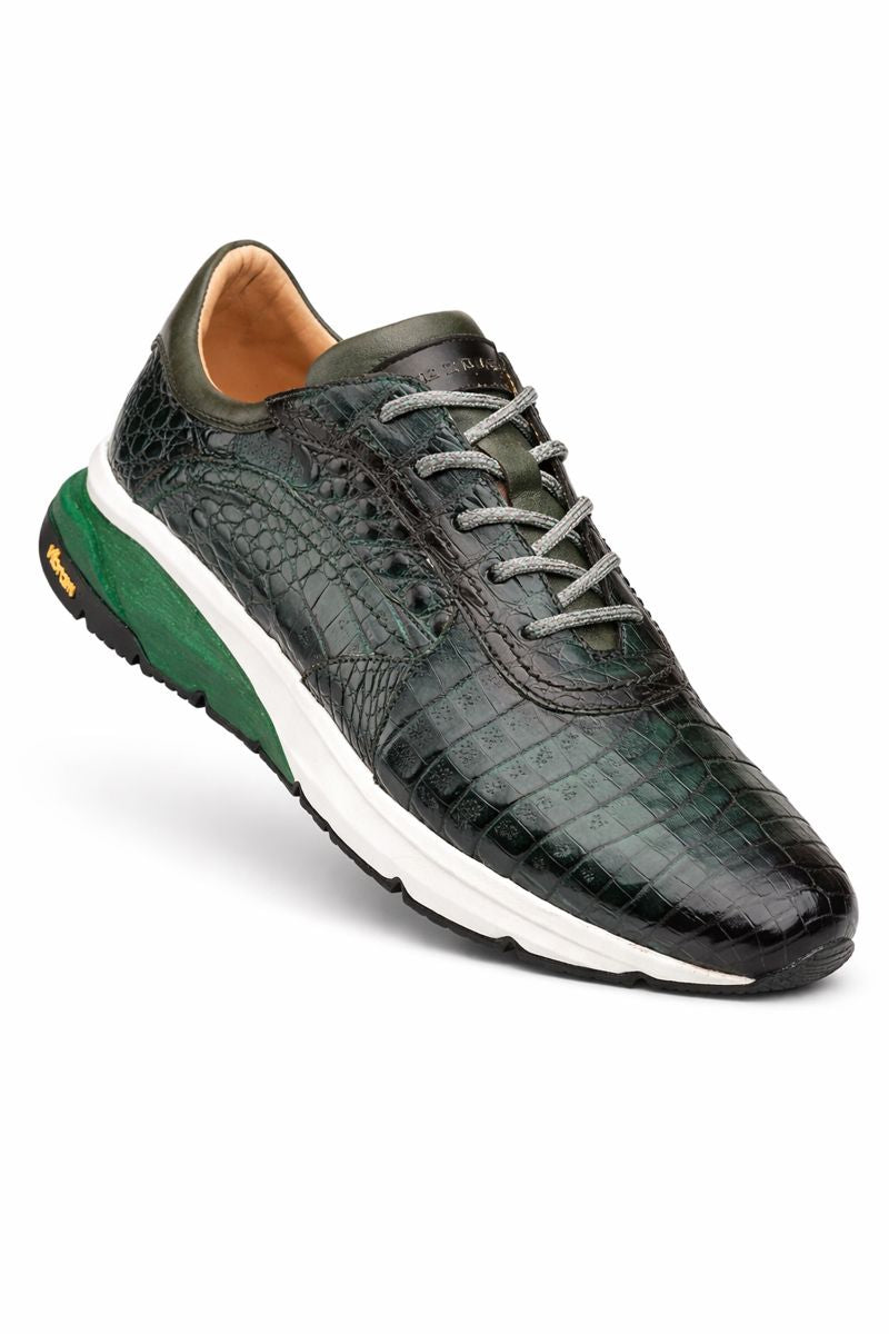 Men's Quevedo  Forest/Green Genuine Crocodile Exotic Sneaker By Mezlan Made In Spain Brand