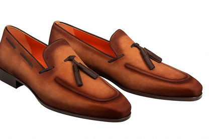 Men's Pavese Sport Hand-Burnished Suede Tassel Slip-On Shoes By Mezlan Made In Spain Brand