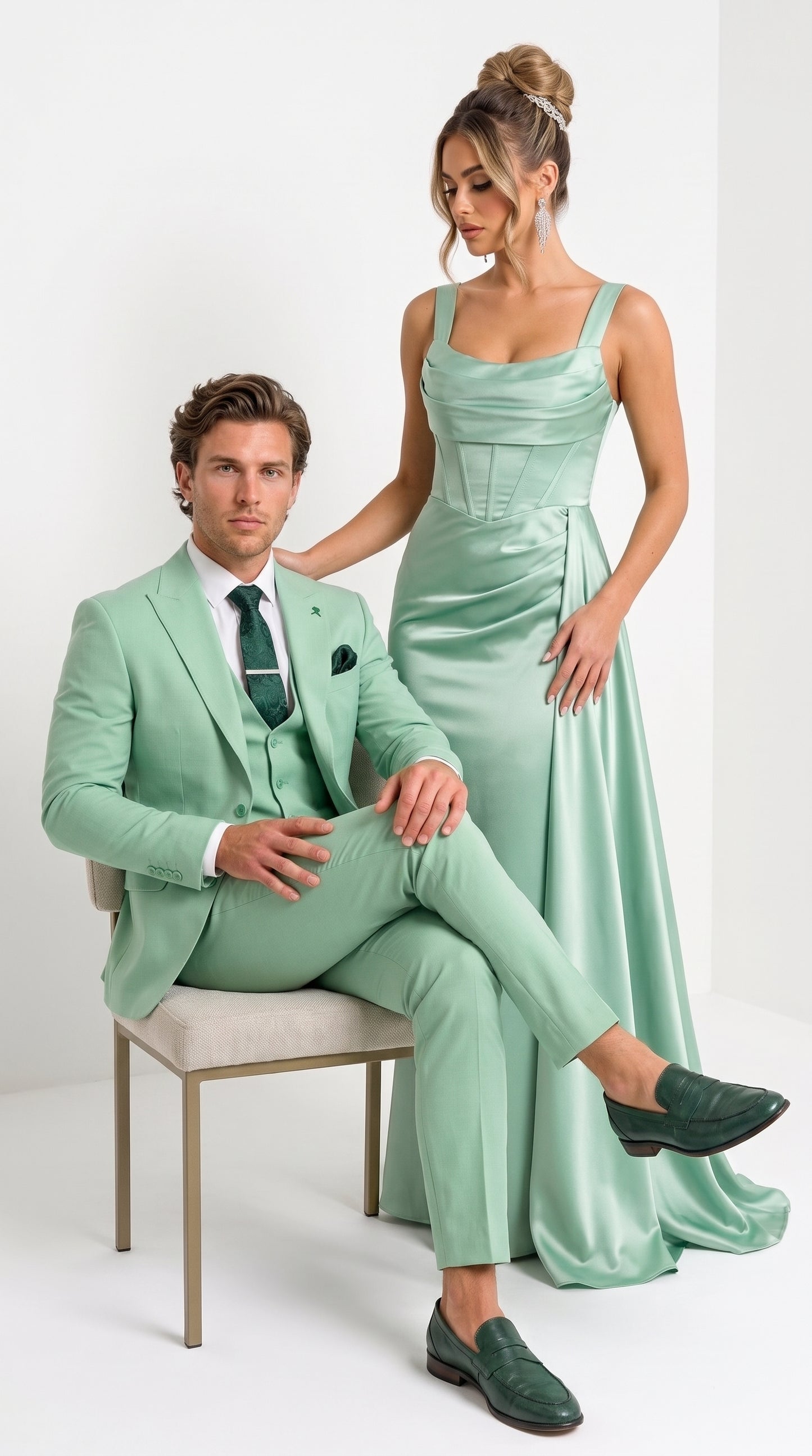 Mens Mint Green 3-Piece Suit – Slim Fit Wedding, Prom & Formal Suit with Matching Vest By Derman