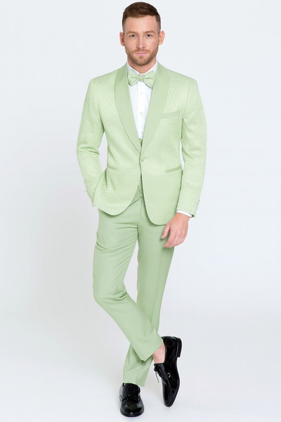 Men’s Mint Green Tuxedo Suit – Slim Fit Shawl Lapel with Matching Bow Tie in Sage Green Color - Light Green 1   - from alligatorwarehouse.com
