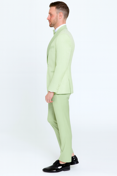 Men’s Mint Green Tuxedo Suit – Slim Fit Shawl Lapel with Matching Bow Tie in Sage Green Color - Light Green 3   - from alligatorwarehouse.com