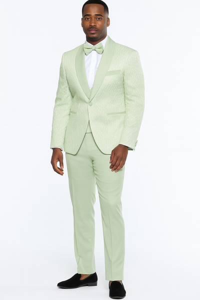 Men’s Mint Green Tuxedo Suit – Slim Fit Shawl Lapel with Matching Bow Tie in Sage Green Color - Light Green 6   - from alligatorwarehouse.com