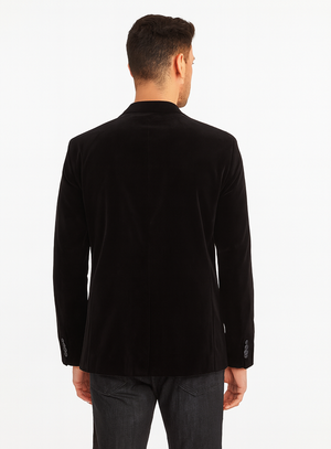 Mens Modern Fit 2 Button Velvet Blazer in Black