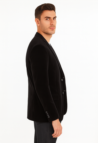 Mens Modern Fit 2 Button Velvet Blazer in Black
