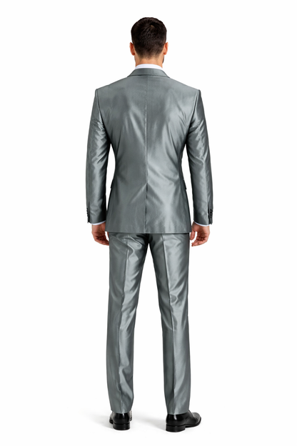 Mens Modern Fit Shiny Sharkskin Suit in Silver Grey