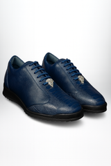 Los Altos Navy Blue Ostrich Leg Lace Up Sneakers