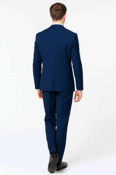 Men’s Navy Blue with Blue Trim Three-Piece Tuxedo with Satin Shawl Lapel and Bow Tie Wedding Suit 2   - from alligatorwarehouse.com