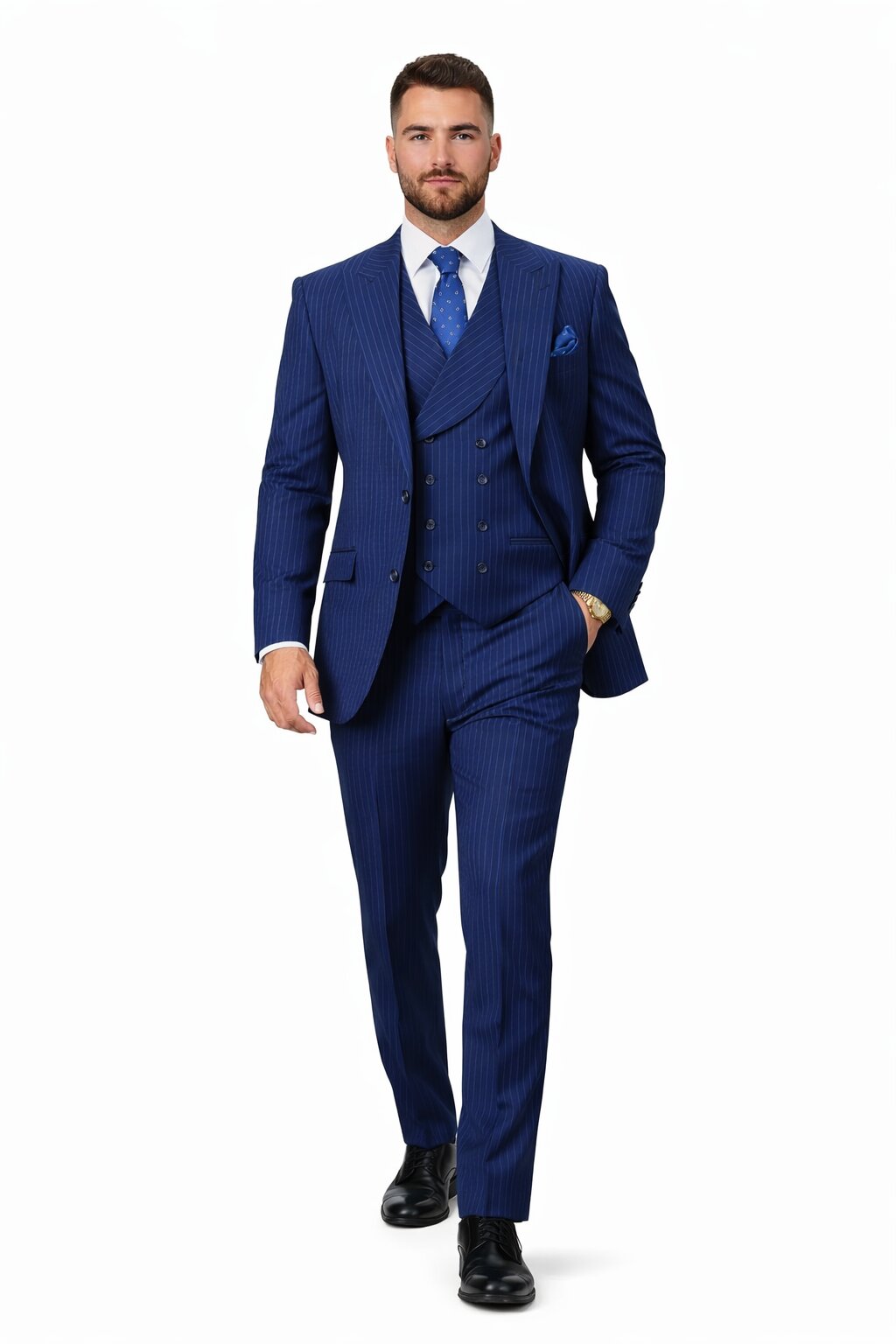 Mens Gangster Pinstripe 2 Button Double Breasted Vest Grey Suit