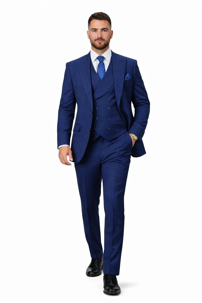 Mens Gangster Pinstripe 2 Button Double Breasted Vest Grey Suit