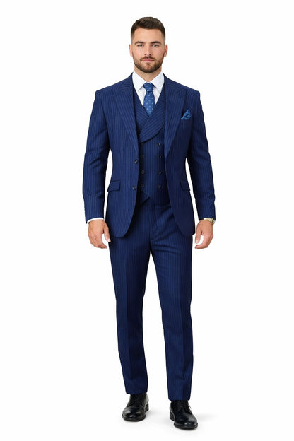 Mens Gangster Pinstripe 2 Button Double Breasted Vest Grey Suit