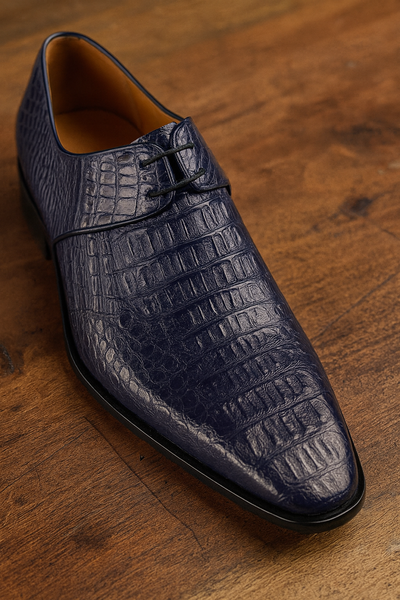 Men's Navy Crocodile & Calfskin Leather Slip-On Dress Loafers 3   - from alligatorwarehouse.com