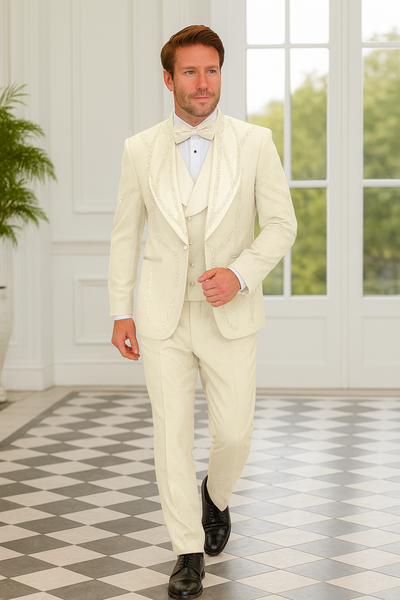 Off White Italian Wool 3-Piece Modern Fit Tuxedo 2   - from alligatorwarehouse.com