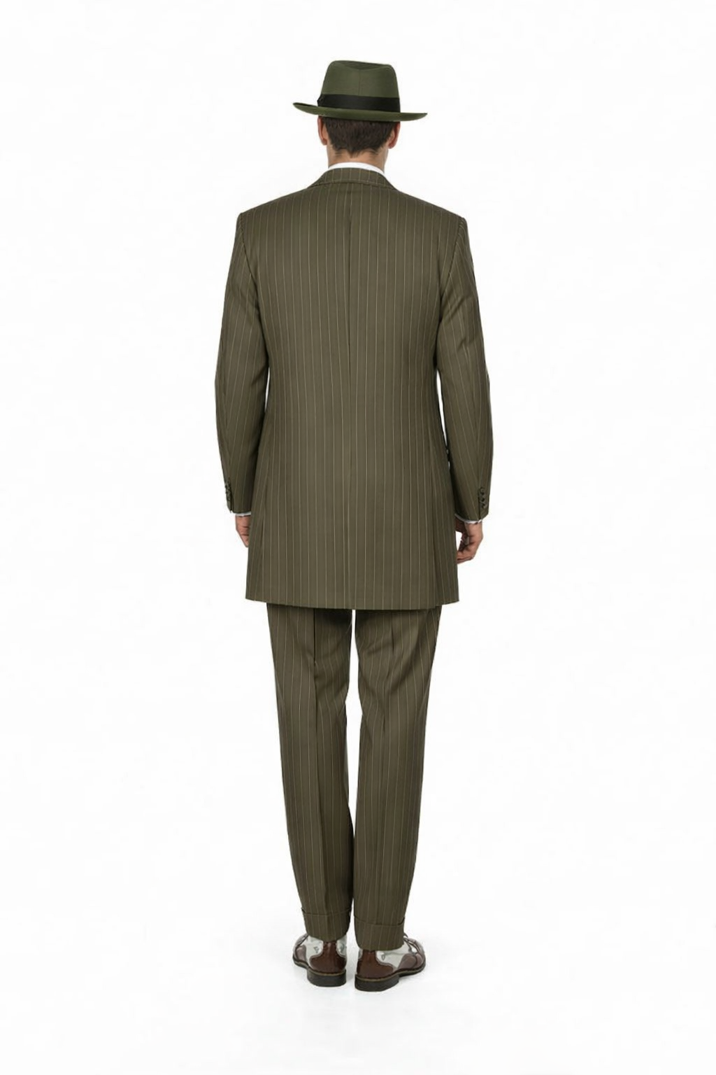 Mens Olive Green Pinstripe Zoot Suit – 1920s Gangster Vintage 3-Piece Suit for Formal and Themed Events