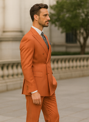 Men’s Orange Pinstripe Double-Breasted Suit – Stylish Formalwear