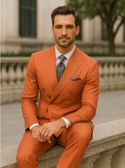 Men’s Orange Pinstripe Double-Breasted Suit – Stylish Formalwear 4   - from alligatorwarehouse.com